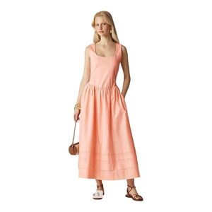 J Crew Orange Dropped Waist Mixi Dress Sleeveless Square Neck Women Sz XXS Midi